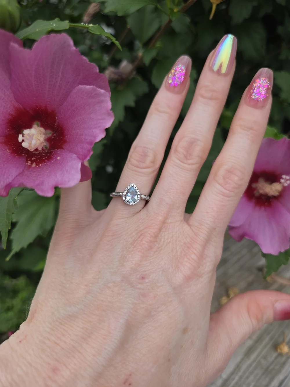 Sterling Silver Aquamarine Halo Ring